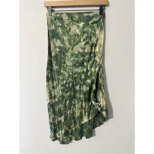 BLUE LIFE NWT Green Tie-Dye Asymmetrical Side Tie Midi Skirt Viscose Size S